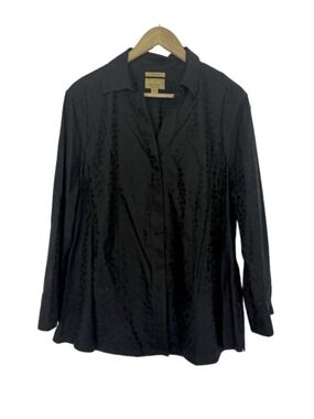 Taylor Investments Gold Label Dress Shirt Women 16W Black Animal Print Non Iron